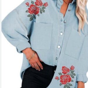 Floral Embroidered Denim Shirt